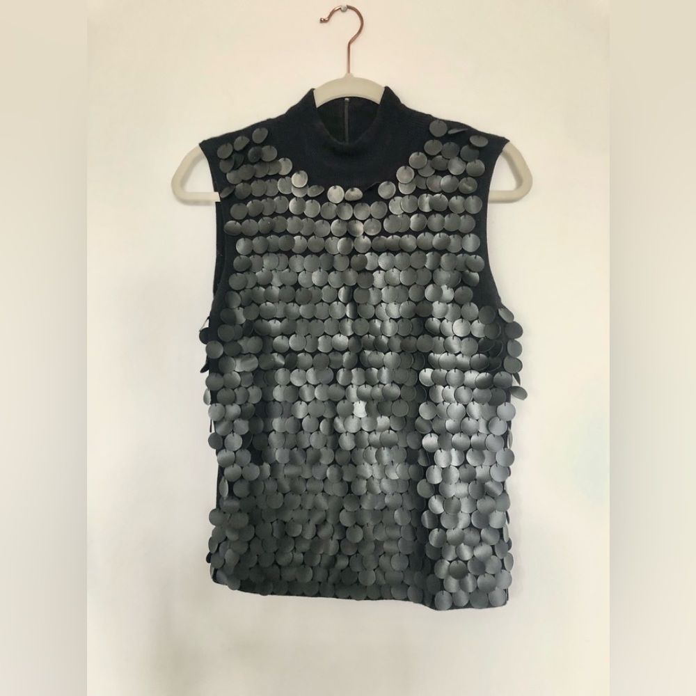Black women’s top L with leather embellishments